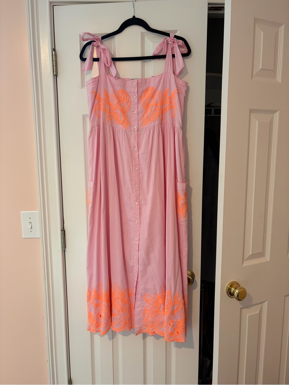 Juliet Dunn Pink Dress with Neon Orange Embroidery